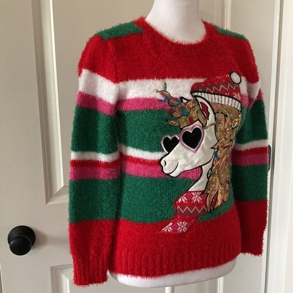 Holiday Time medium 7-8 juniors Christmas sweater unicorn - Picture 2 of 10